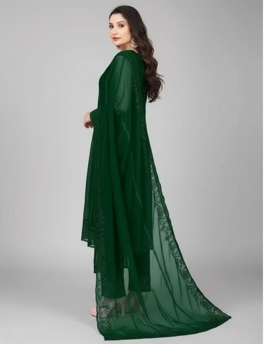 Elegant Women's Net Kurta Set with Dupatta and Bottomwear