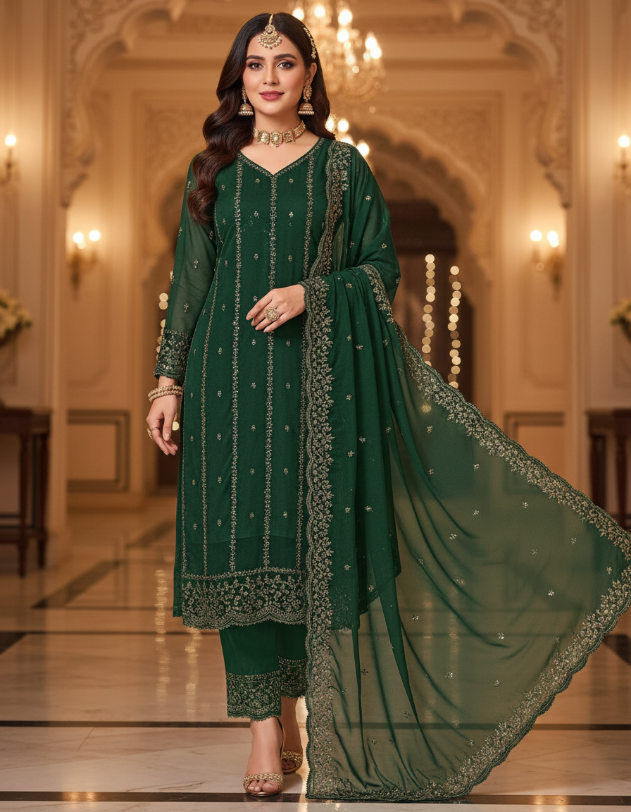 Elegant Women's Net Kurta Set with Dupatta and Bottomwear