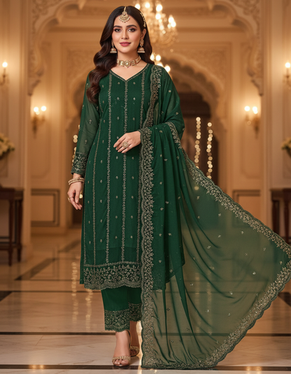 Elegant Women's Net Kurta Set with Dupatta and Bottomwear