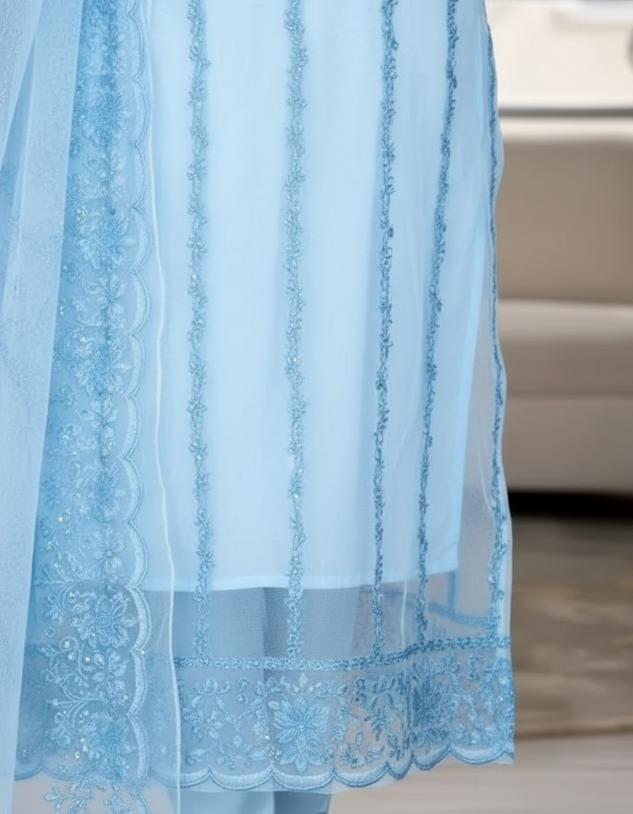 Elegant Women's Net Kurti Set with Dupatta and Bottomwear