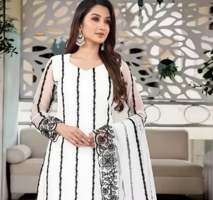 Women's Net Kurti Set with Dupatta & Bottomwear - Elegant Party Wear