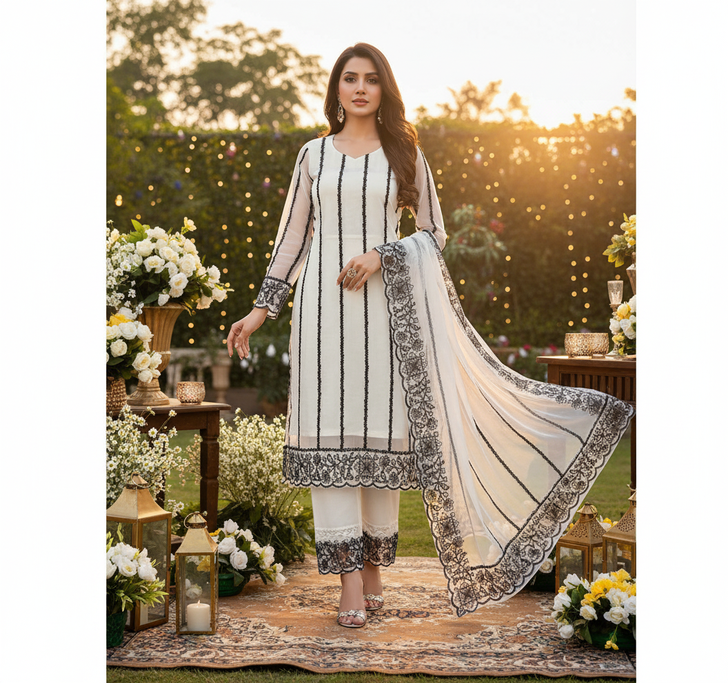 Women's Net Kurti Set with Dupatta & Bottomwear - Elegant Party Wear