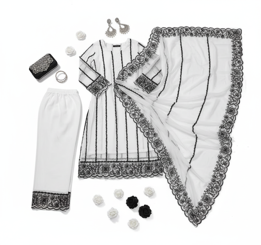 Women's Net Kurti Set with Dupatta & Bottomwear - Elegant Party Wear