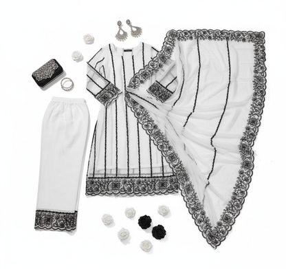 Women's Net Kurti Set with Dupatta & Bottomwear - Elegant Party Wear