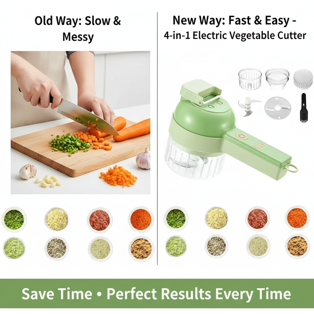 4-in-1 Wireless Electric Vegetable Cutter & Food Processor - Portable Garlic Chopper