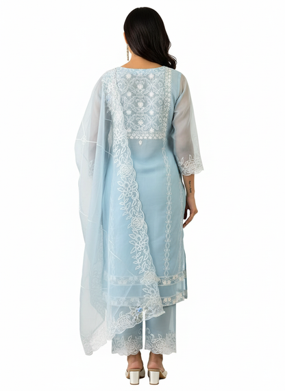 Graceful Women's Organza Kurta Set with Dupatta and Bottomwear
