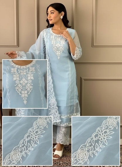 Graceful Women's Organza Kurta Set with Dupatta and Bottomwear