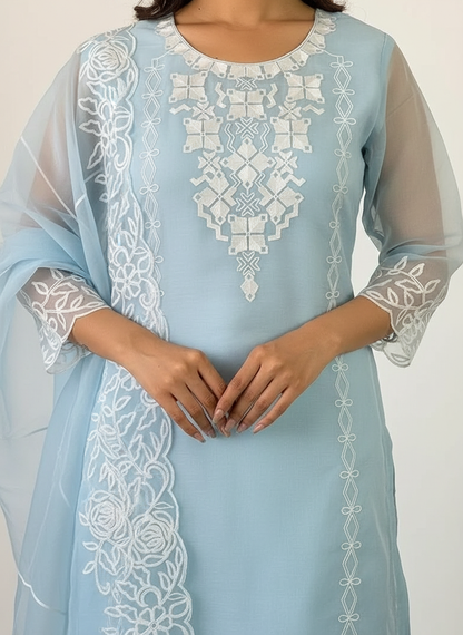 Graceful Women's Organza Kurta Set with Dupatta and Bottomwear