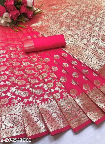 Premium Banarasi Silk Saree with Blouse Piece - Traditional Yellow Wedding Saree (6.3M)