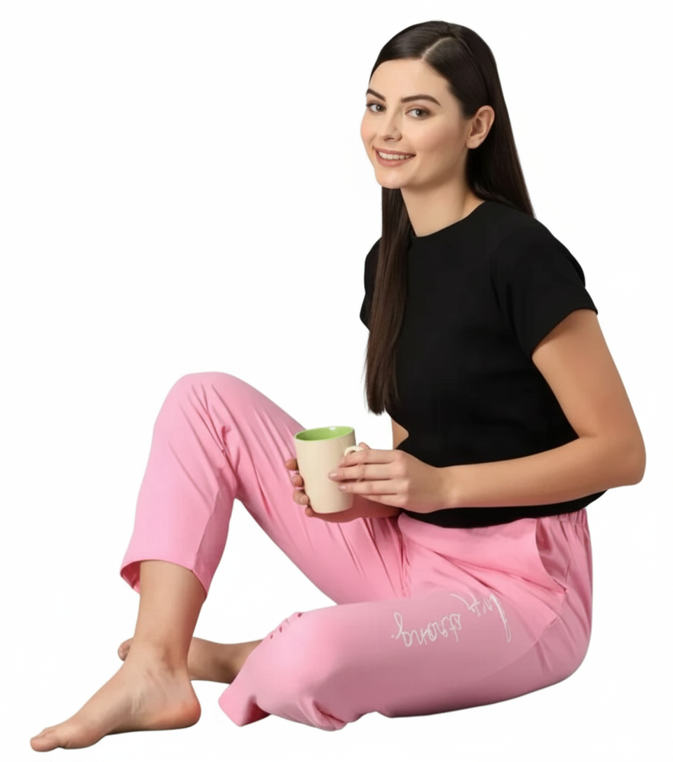 Women's Pink Cotton Blend Straight Fit Trousers - Comfortable & Stylish