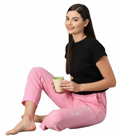 Women's Pink Cotton Blend Straight Fit Trousers - Comfortable & Stylish