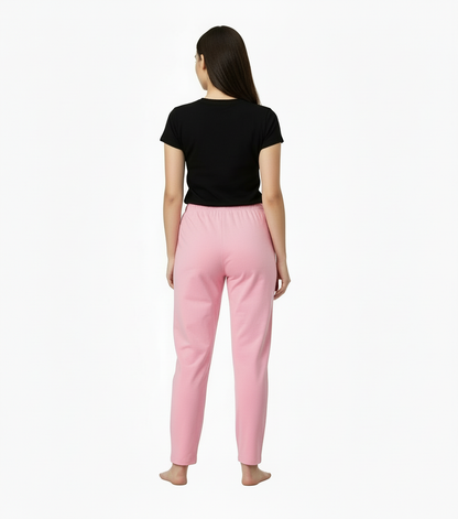 Women's Pink Cotton Blend Straight Fit Trousers - Comfortable & Stylish