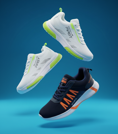 Men's Sports Shoes White & Blue - Comfortable Running Sneakers Pack of 2 (Size 10)