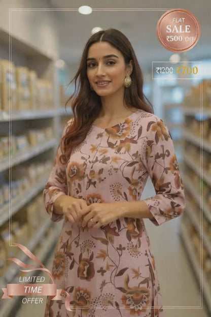 Cotton Printed Kurti with Pant Set for Women - Multicolor Ethnic Wear (Size S)