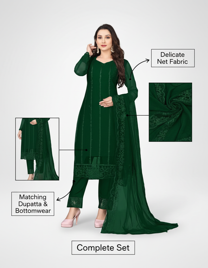 Elegant Women's Net Kurta Set with Dupatta and Bottomwear