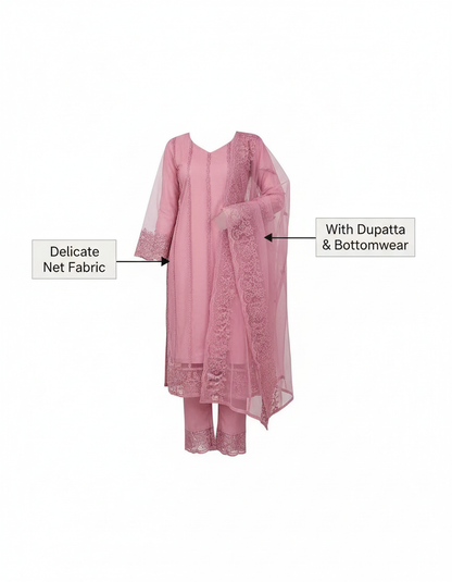 Exquisite Women's Net Kurti Set with Dupatta and Bottomwear