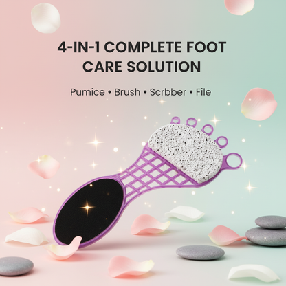 4-in-1 Pedicure Foot Care Tool - Pumice Stone, Brush, Scrubber & File | Callus Remover
