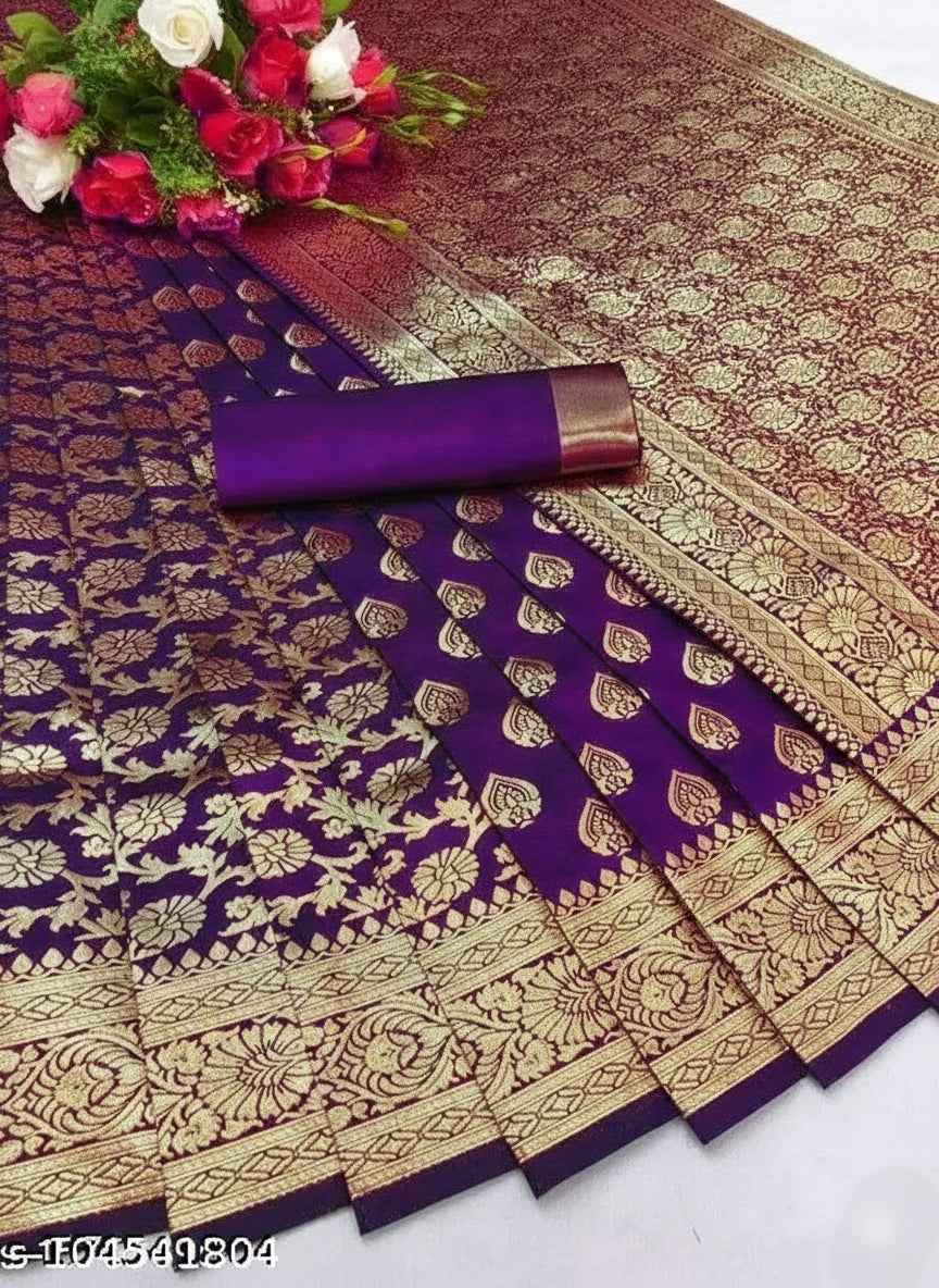 Premium Banarasi Silk Saree with Blouse Piece - Traditional Yellow Wedding Saree (6.3M)