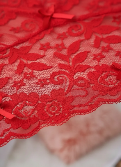 Women's Red Babydoll Nightwear - Elegant Lingerie Set (Free Size)