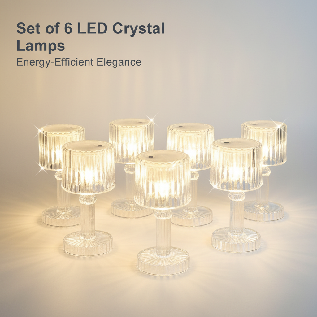 LED Crystal-Effect Table Lamps - Set of 6 Ambient Lighting Decor