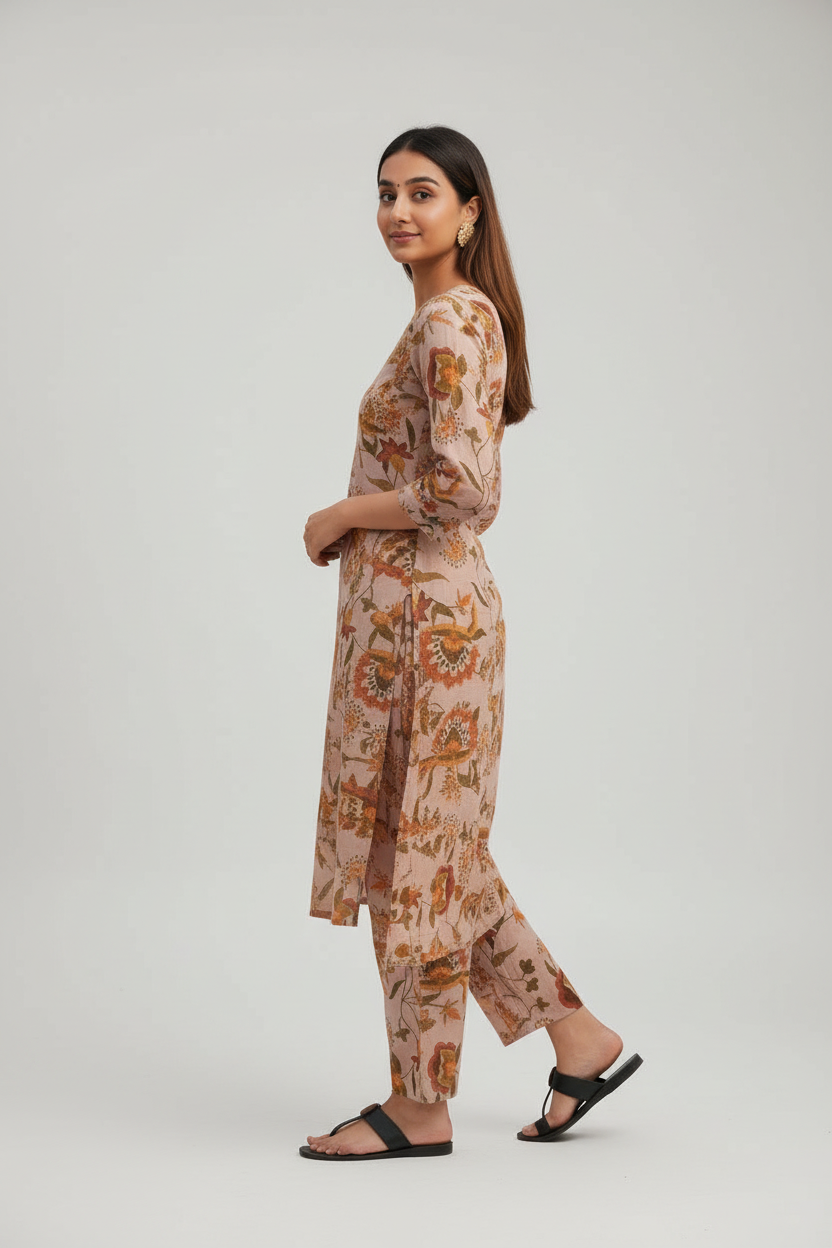 Cotton Printed Kurti with Pant Set for Women - Multicolor Ethnic Wear (Size S)