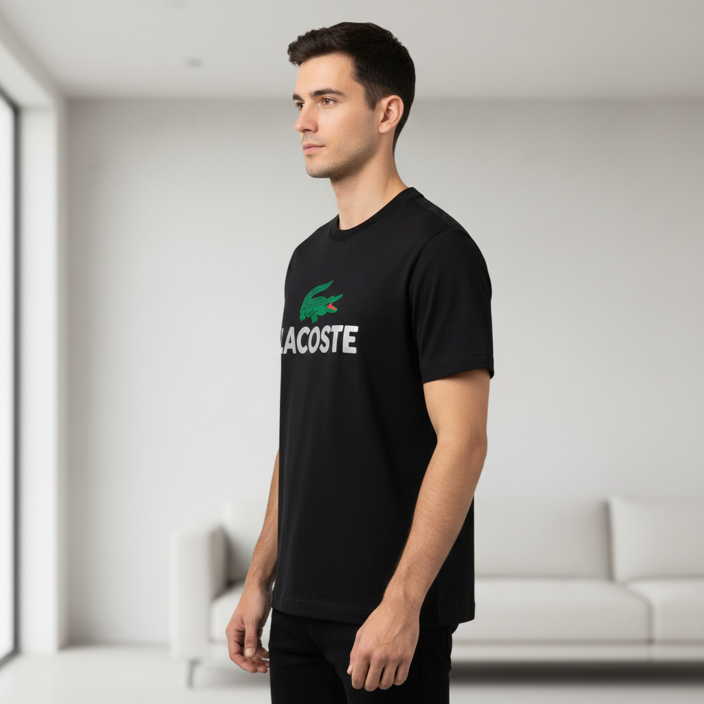 Men's Black T-Shirt with Bold Print Design - Trendy & Comfortable Fit