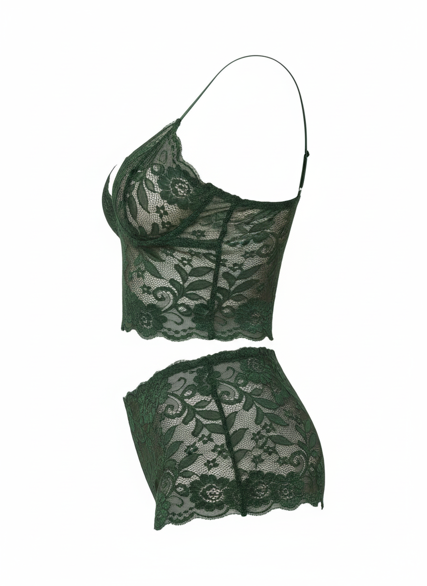 Women's Green Babydoll Lingerie Set - XS Size