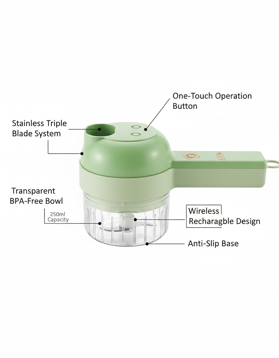 4-in-1 Wireless Electric Vegetable Cutter & Food Processor - Portable Garlic Chopper