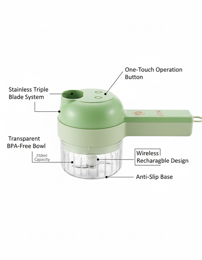 4-in-1 Wireless Electric Vegetable Cutter & Food Processor - Portable Garlic Chopper