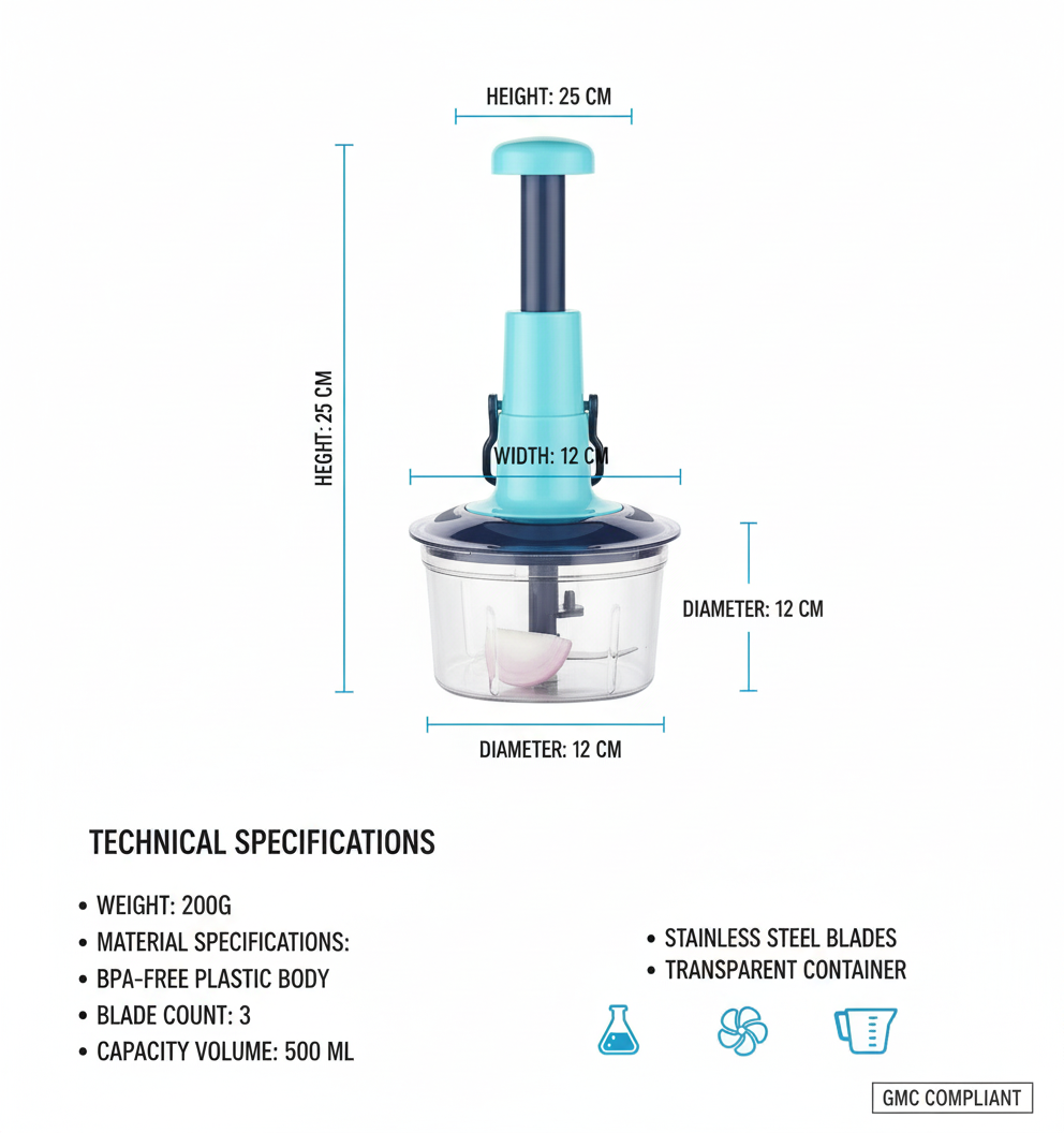 Manual Vegetable Chopper - Stainless Steel Multi-Purpose Fruit & Veggie Cutter