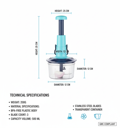 Manual Vegetable Chopper - Stainless Steel Multi-Purpose Fruit & Veggie Cutter