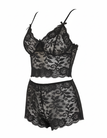 Women's Satin Babydoll Nightwear - Black Lingerie Set (XXS)