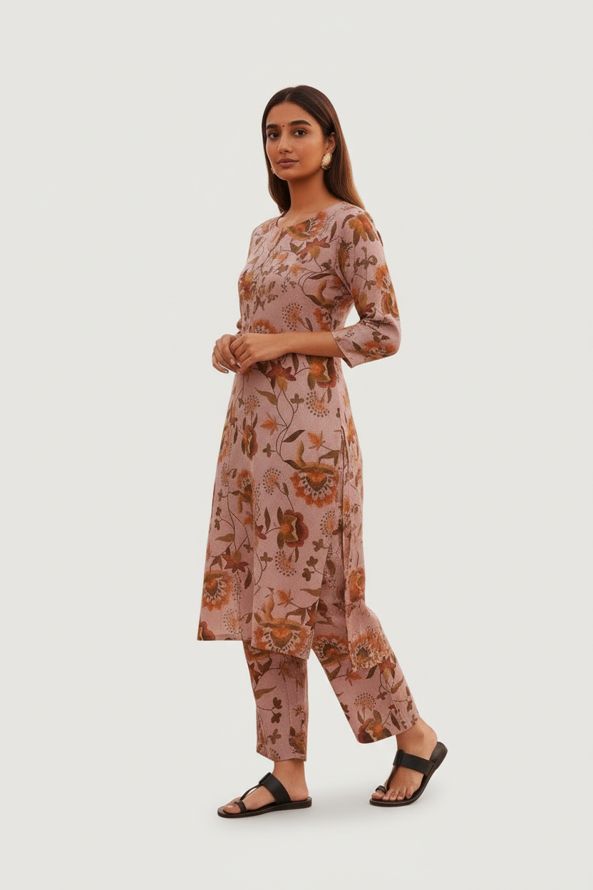 Cotton Printed Kurti with Pant Set for Women - Multicolor Ethnic Wear (Size S)