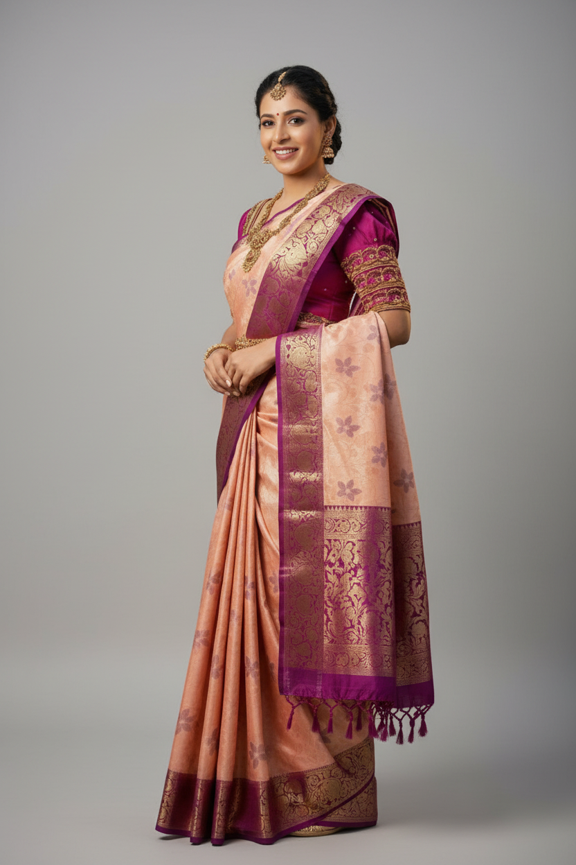 Pink Jacquard Saree for Women - Elegant 6.3m Traditional Wear