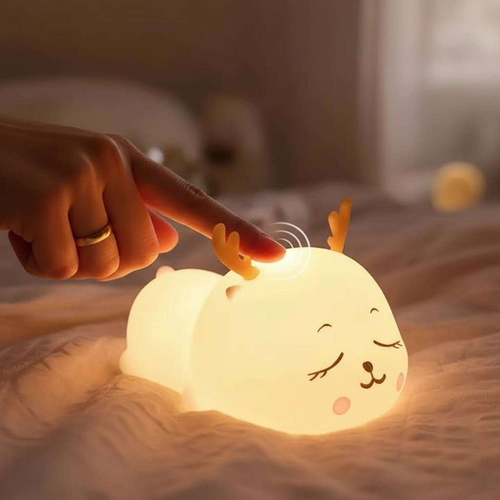 Silicone Nursery Night Light with Touch Control & Battery – Soft Glow LED Lamp for Kids