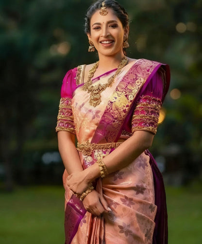 Pink Jacquard Saree for Women - Elegant 6.3m Traditional Wear