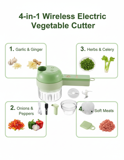 4-in-1 Wireless Electric Vegetable Cutter & Food Processor - Portable Garlic Chopper