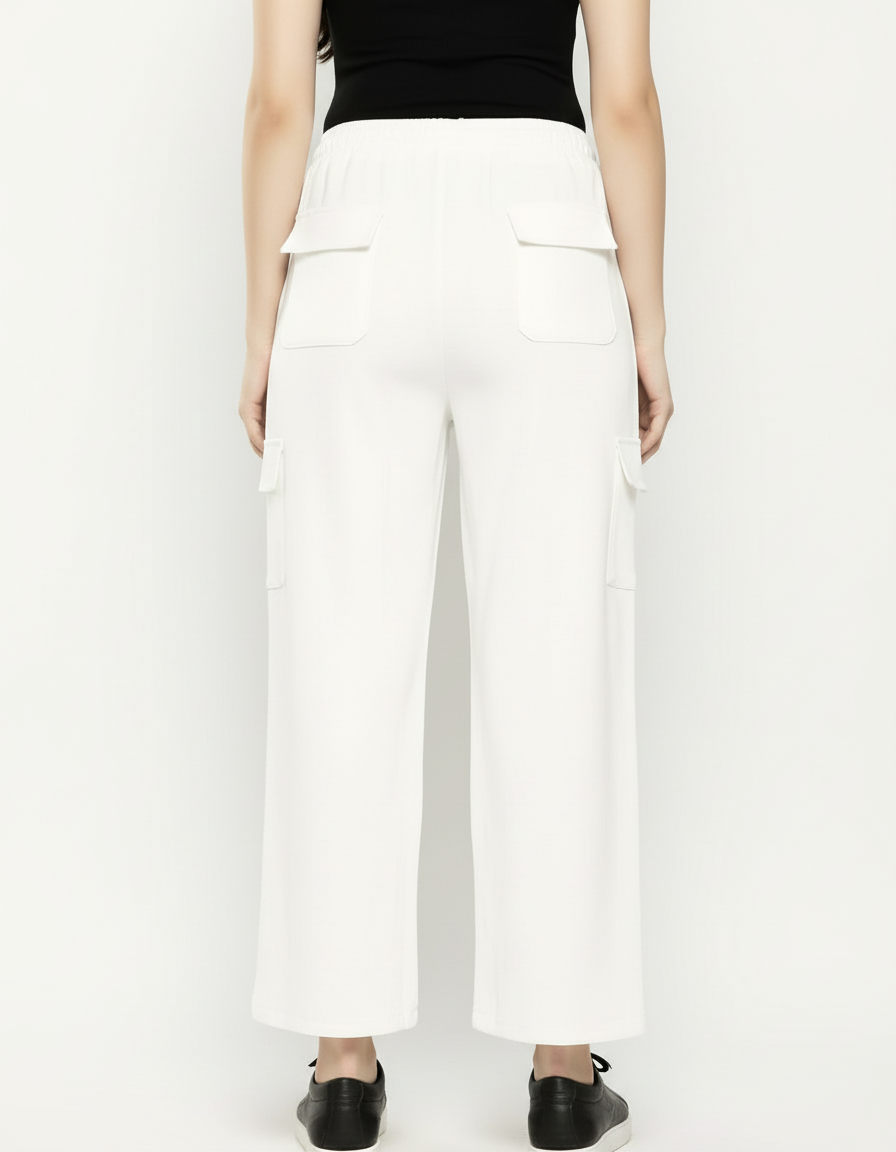 Cotton Blend Straight Fit Trouser for Women (White, S)