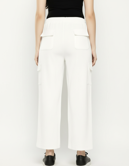 Cotton Blend Straight Fit Trouser for Women (White, S)