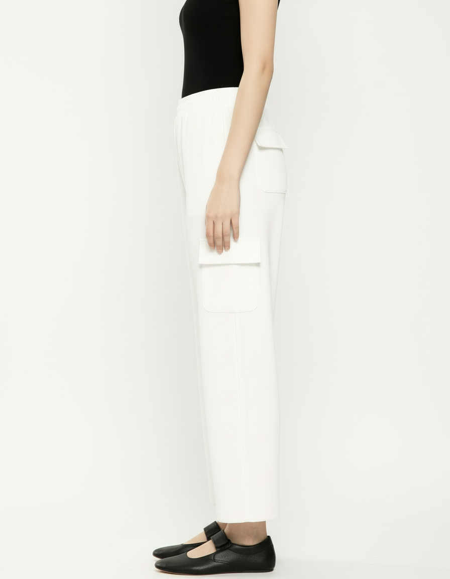 Cotton Blend Straight Fit Trouser for Women (White, S)