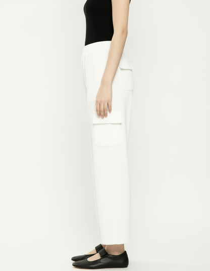 Cotton Blend Straight Fit Trouser for Women (White, S)