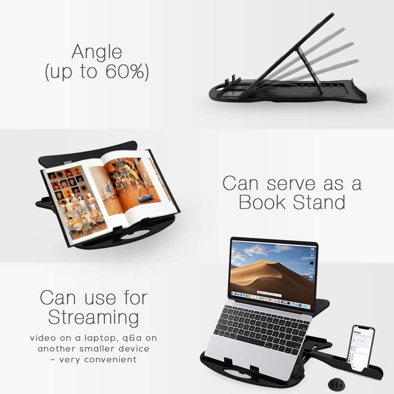 2-in-1 Adjustable Laptop Stand with Mobile Holder - Ergonomic Portable Riser for Desk