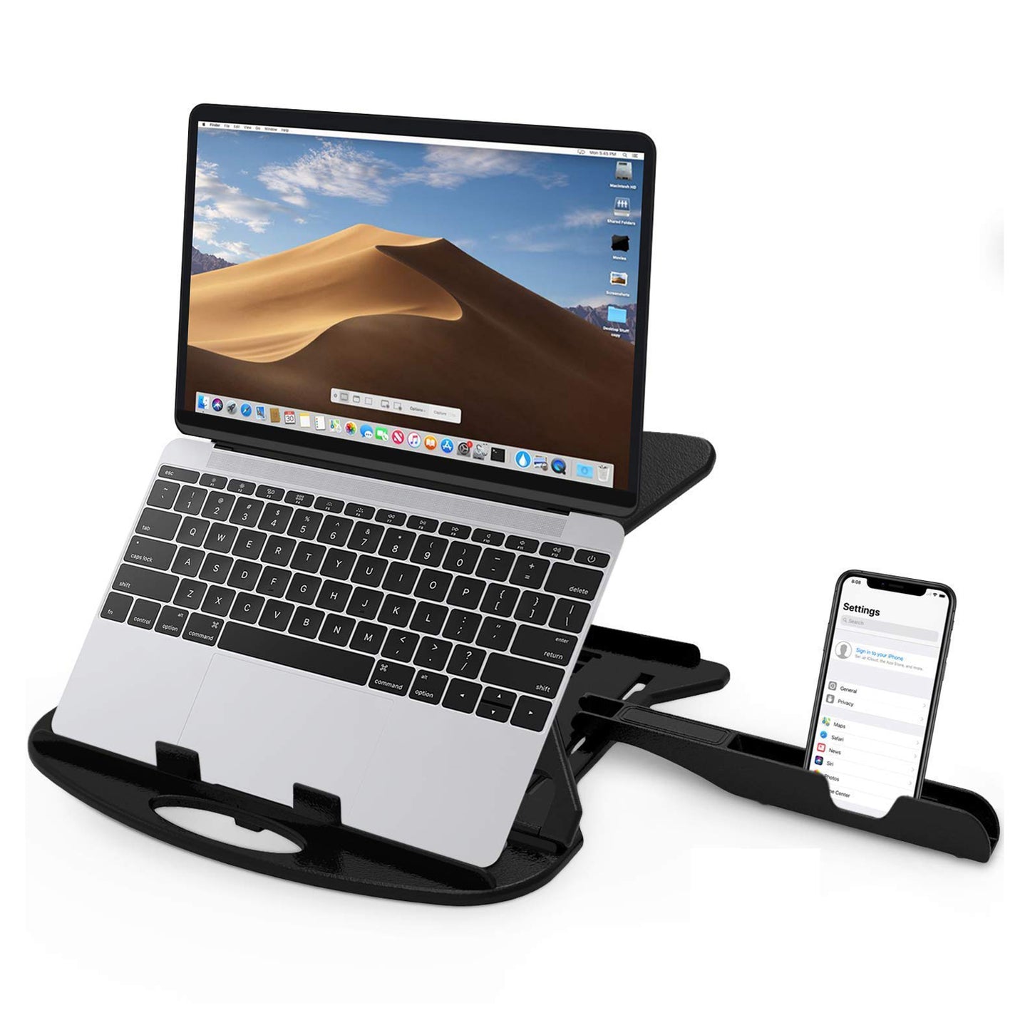 2-in-1 Adjustable Laptop Stand with Mobile Holder - Ergonomic Portable Riser for Desk